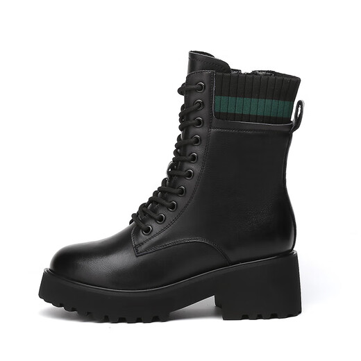 Fugui Bird Martin Boots Femme Talons hauts et talons épais et talon de toison Cowhide Boots Boots Chaussures féminines FN0234 / 1152 Black 39