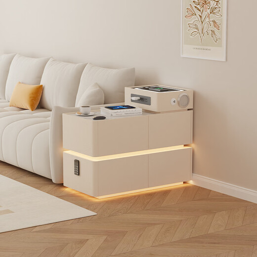 Isabel sofa side cabinet storage cabinet living room small apartment multi-functional partition cabinet side cabinet side table solid wood slate coffee table white 80cm drawer style speaker + USB + socket