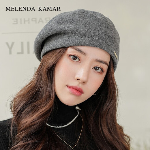 MELENDA KAMAR beret women's autumn and winter Korean style hat warm beanie hat painter's octagonal hat New Year's gift for girls gift box black