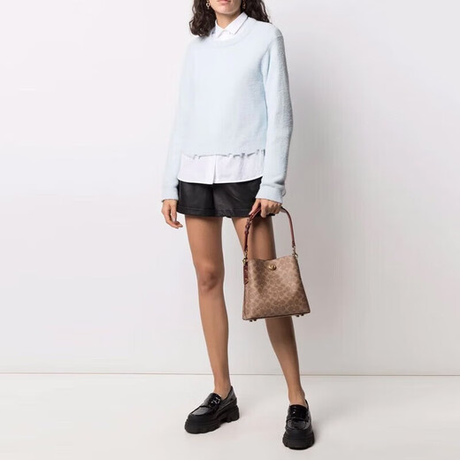 蔻驰（COACH）专柜款WILLOW 22老花手提水桶包 单肩斜挎女包 送女友同价618 棕色C3890-B4NQ4(底部有金属座)