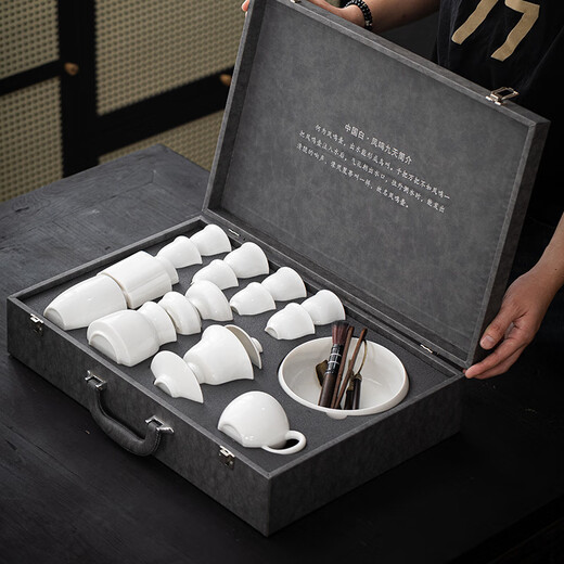 Ice type mutton-fat jade covered bowl Fengming pot Kung Fu tea set home office white porcelain business event gift 11-head Fengming pot mutton-fat jade