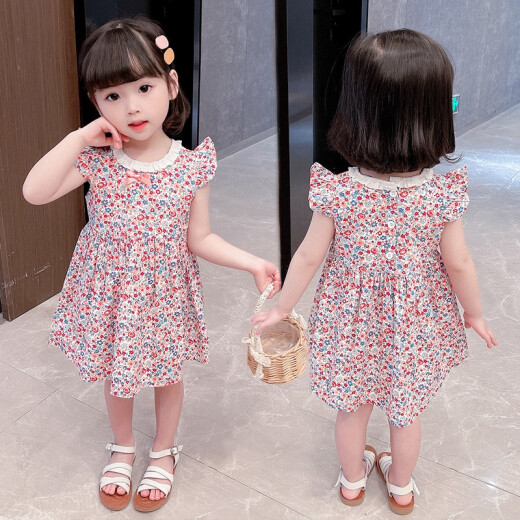 Children's clothing with Jubilee Rabbit, girls' dresses, summer dresses, children's skirts, baby girl's clothes, summer princess dresses, toddlers, summer styles for little girls 1-7 years old, Korean style short-sleeved skirts, pink 130 size, recommended height 115-125cm