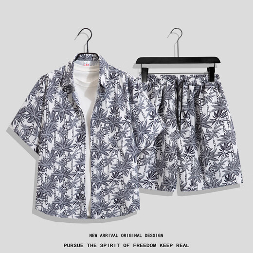MOLOON swimsuit men's beach flower shirt suit loose large size Hawaii seaside vacation casual couple shirt suit 3682 suit XL (recommended weight 125-145Jin Jin equals 0.5 kg)