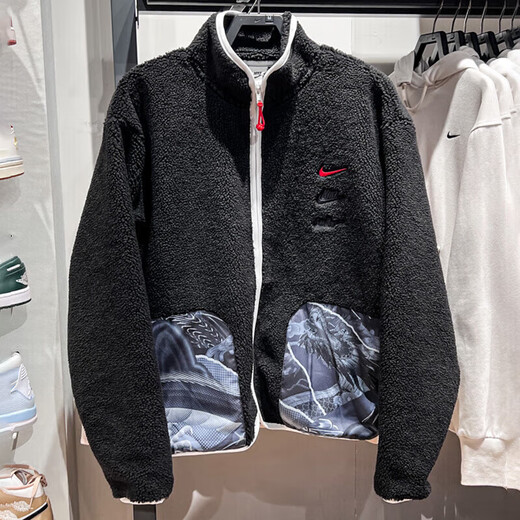 Nike (Nike) Jacket Men's Top Spring y Autumn New Tarm Tarming Lamb Stand Collar Fashion Aear Chaqueta casual FZ6194-010/Negro/Año de Dragon Limited S (165)/Sugirió 100-120Jin [Jin equivale a 0.5 kg]