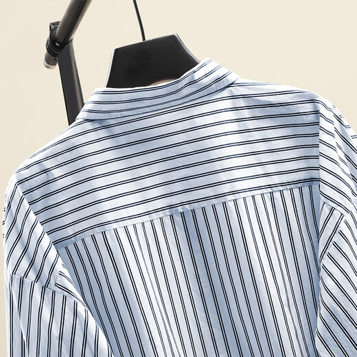 
Cypress Lapel Shirt 2025 Autumn New Women's Fashion Stripe Single Breasted Rotary Sleeve Top
