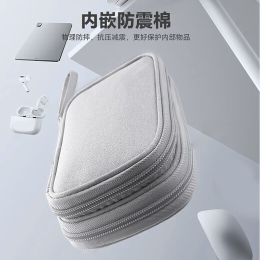 Benzheni Digital Data Cable Storage Bag Travel Portable Charger Hard Drive Headset Mouse Mobile Power Accessories Storage Bag Double Layer Gray