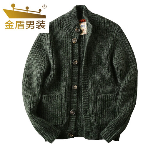 Golden Shield Wool Cardigan Italian Station Men's Autumn and Winter Thickened Knitted Sweater Jacket Green XL (165-190Jin Jin equals 0.5kg)