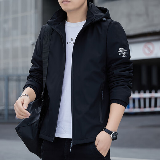 Jeanswest Spring and Autumn Assault Jacket Men's New Men's Loose Hooded Removable Jacket Men's Windproof Work Jacket 2299 Black XL Size (121-135Jin Jin is equal to 0.5kg)