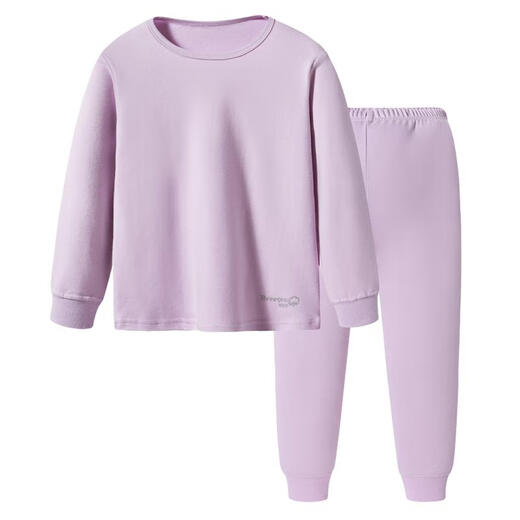 Ropa de otoño para niños grandes de tres tiros y pantalones de otoño, categoría A, conjunto de ropa interior antibacteriana de algodón puro de manga larga con cuello redondo para niñas para adolescentes, lavanda 150