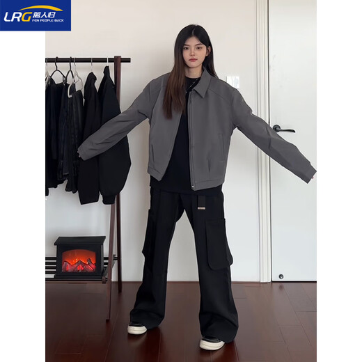 篱人归短款灰色西装外套男秋冬cleanfit行政夹克棉服垫肩美式夹棉棒球服 灰色 L (115-130斤)
