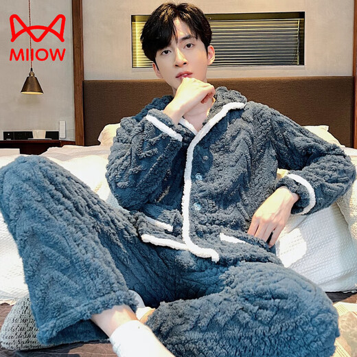 
Catman (MiiOW) coral velvet pajamas men's winter plus velvet thickened 2025 new autumn and winter men's flannel home clothing set 6227-Men's suit [Hogged style] XL [Suggested weight 125-150Jin [Jin equals 0.5 kg]]
