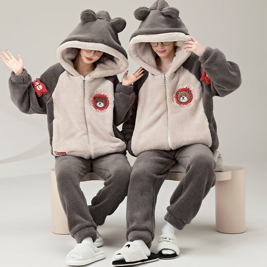 Teenage love pajamas for men and women, coral velvet, autumn and winter plus velvet, thickened, large size student youth home wear set, can be worn outside YPF3899 Male XL (130-155Jin Jin equals 0.5kg)