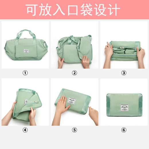 Kamika large capacity hand-held travel bag for women's luggage bag short-term travel bag for delivery bag shoulder travel bag folding duffel bag gray-green 36L expandable capacity