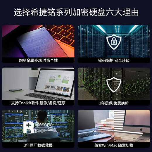 希捷（SEAGATE）移动硬盘 USB3.0 希捷铭加密硬盘1T/2T/4T/5T 2.5英寸 机械移动硬盘 拉丝金属外观 【新铭】数据恢复 硬件加密 银 2TB