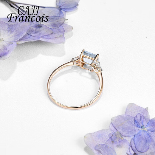 CAJJ Francois aquamarine ring, natural colored gemstone jewelry, 18k gold inlaid ring for women, gemstone 1.2 carat, proposal gift, size 14
