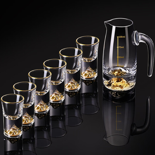 Flower Language Four Seasons Liquor Cup Wine Distributor Household Set One-cup Bullet Cup Light Luxury Glass Wine Set High-end Spirit Cup Goblet 6 Pots 6 Cups 1 Stand Blue Mountain Pot + Blue Mountain Cup