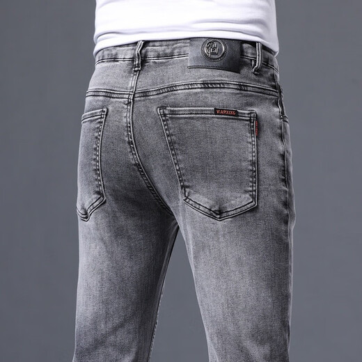 Muzhi Hong Kong Trendy European High-End Rauchgrau Jeans Frühling und Sommer Schlanke Füße trendy lässige und vielseitige Hose Grau 1048 31