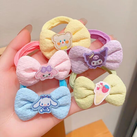 Jisenjia's cute Kuromi children's bow towel hair band rubber band ball head does not hurt the hair high elastic hair rope children's bow Kuromi 2 pieces