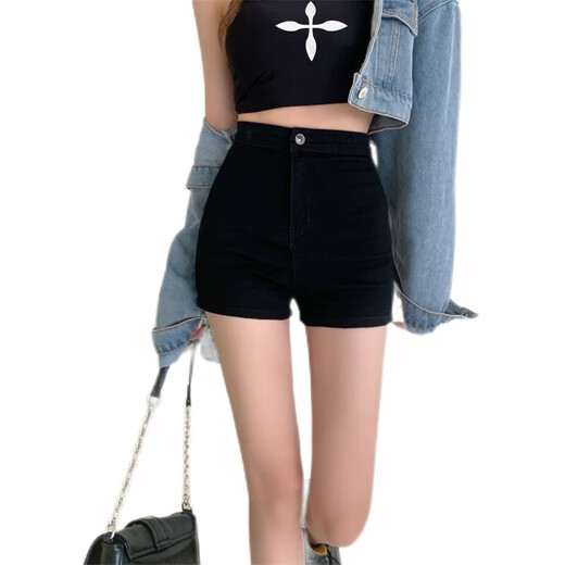 Xiangyi lover black tight high-waisted denim shorts for women summer 25 new style outer wear sports ultra-short A-line casual hot pants black small and tall people can wear M size recommended 95-105 Jin Jin equals 0.5 kg