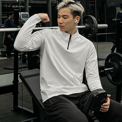 GUIJIAOER ice-breaking quick-drying clothing for men in spring and summer training track and field fitness clothing long-sleeved half-zip sports tops outdoor cycling clothing half-zip shaping tops - black 3XL (185-195 height, 170-200Jin Jin equals 0.5 kg)