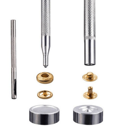 Herramienta de instalación de garras de polvo imperial de cinco llaves Punch Metal Metal de cuatro cierres de hebilla de cuatro cierres Botón Botón Botón Oculto Ropa 4 Colors 10 Sets + Punch Punch Punch 655# (ropa de 10 mm)
