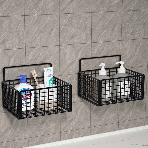 Lin Family Boy Bathroom Storage Rack Toilet No Punching Rack Wall Storage Basket Small Black Single Grid-[Single]