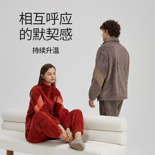Chundu Soft Coral Velvet Pajamas Women's Winter Thickened Velvet Red Product Year of the Horse and Animal Year Wedding Couple Set Home Clothes Oatmeal L