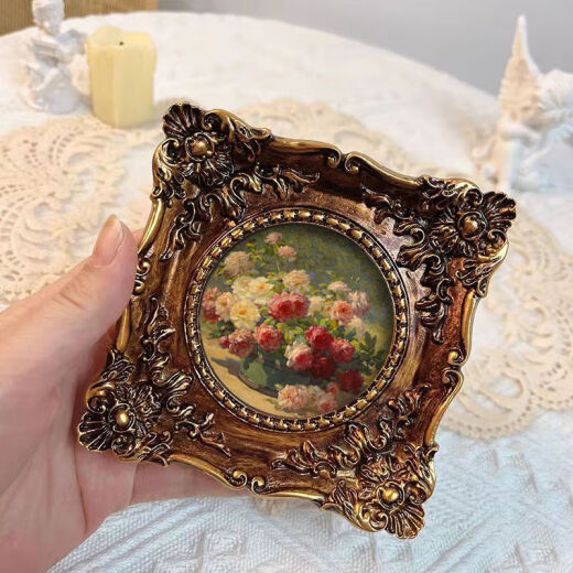 Buman pure retro French carved square picture frame can be hung and placed classical literary relief picture frame square [flower]