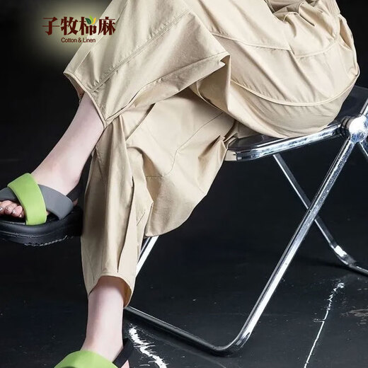 Zimu Algodón y lino 2025 Ropa de primavera y verano Pantalones casuales de nueve puntos para mujer Bloomers sueltos Harem Pantalones de zanahoria versátiles de cintura alta delgados 6636 Caqui M (Recomendado 95-115 Jin Jin es igual a 0,5 kg)