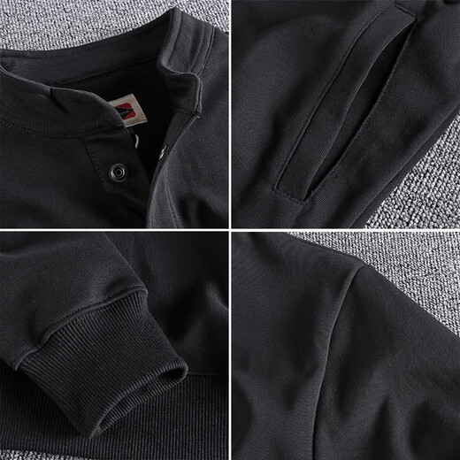 Kuraishi Kazuki trendy brand heavyweight pure cotton Henry collar sweatshirt men's autumn and winter 2025 new half open collar loose retro bottoming shirt black 3XL 170-190Jin Jin equals 0.5 kg