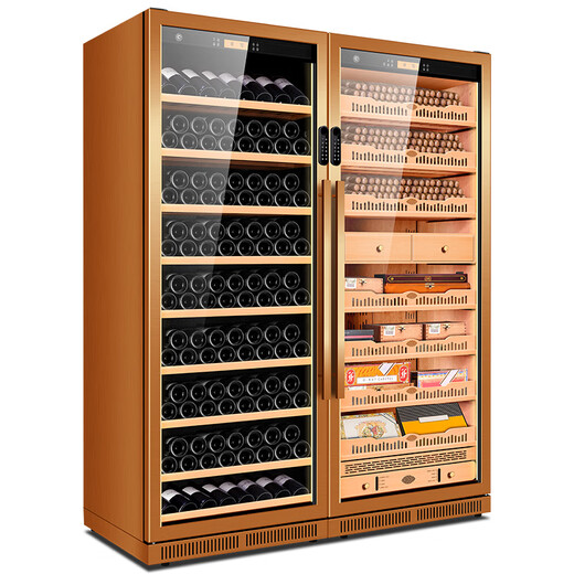 CIGARLOONG 275C cigar cabinet, constant temperature and humidity cabinet, air-cooled, ammonia-free and alcohol-curing, Spanish cedar wood shelf, large capacity, embedded WiFi intelligent control compressor, smoke cabinet with fingerprint lock, rich gold cigar and red wine style, clean ammonia + WiFi + fingerprint lock