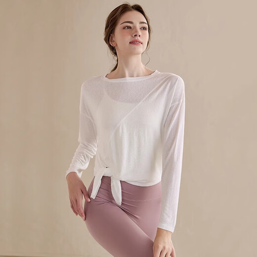 Victoria Traveler Yoga Wear Women's Spring and Summer Loose Sports Cover-Up Slim Long-Sleeve T-Shirt Pilates Training Top Fitness Wear White S