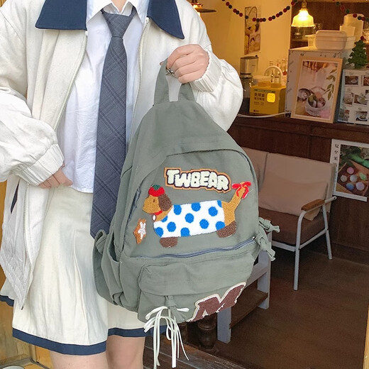 Sac à dos de style collégial rétro français, allemand et américain Mignon Dckhund Dog Schoolbag 2025 Spring New Daily Sac polyvalent Riguangyu9928 Green