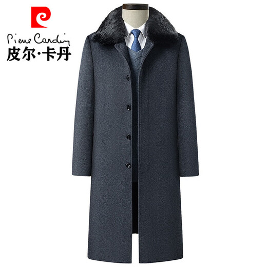 皮尔卡丹（pierre cardin）秋冬季仿羊毛呢大衣长款过膝盖中年男装呢子大衣外套爸爸装风衣男 黑青超长款 L 175