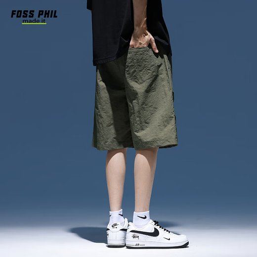 Foss Phil短裤男装夏季工装潮牌休闲冰丝中裤宽松运动五分裤子9906军绿3XL