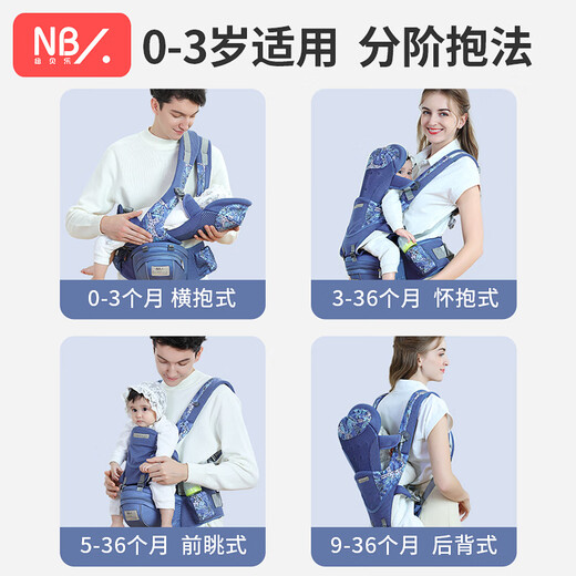 纽贝乐腰凳新生婴儿背带前后两用0-36个月抱娃神器横抱式多功能宝宝坐凳 纳塞西蓝【至尊款，0-3岁适用】