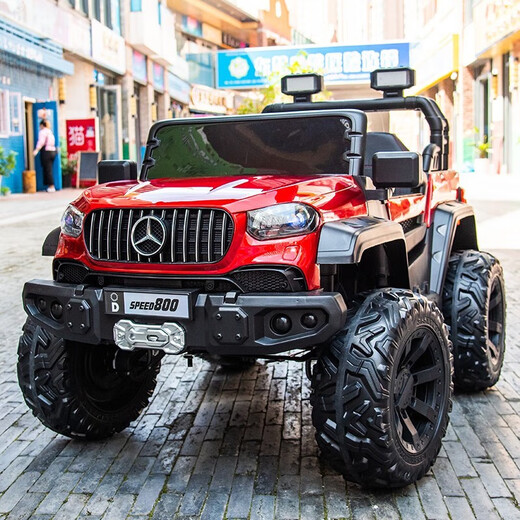 技速超大号儿童电动车双人可做1到5岁宝宝遥控玩具童车小孩可驾驶四驱 A烤漆黑四驱：12V10+软座+全功能