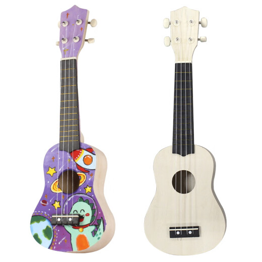 
Ukulele DIY small guitar handmade homemade assembly material bag painted hand-painted graffiti wood 21 inches round + pigment + backpack strap 21 inches