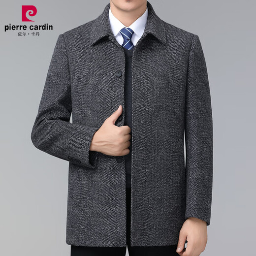 Pierre cardin men's double-sided cashmere coat winter woolen coat male middle-aged dad's lapel casual clothes khaki 175/code (recommended 125-140 Jin [Jin equals 0.5 kg])