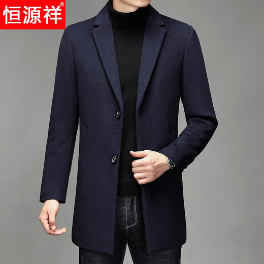 Hengyuanxiang woolen coat men's medium-length casual business suit middle-aged men's winter cashmere woolen coat Puyuan Gray 180/100A (recommended 130-145Jin Jin equals 0.5 kg)
