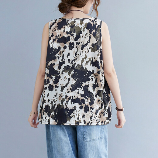Jiandang Sommer Neues großer Frauen-Marmormuster-Muster Farbe Frisch lässiger Hosenträger Weste T-Shirt BS1424 Marmormuster große Durchschnittsgröße [130-180jin [Jin entspricht 0,5 kg]]