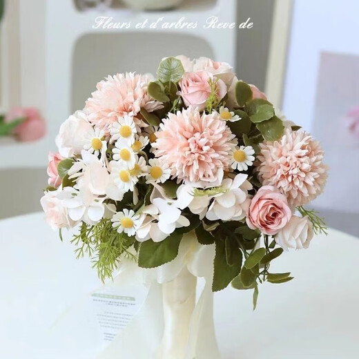 致仕手捧花新娘韩式婚礼结婚领证仿真花束森系婚纱摄影拍照道具手捧花 三生三世白+粉11朵