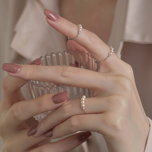 Yijin S925 silver ring female niche design pearl ring cold style high-end retro trendy index finger opening adjustable tail ring pearl ring one