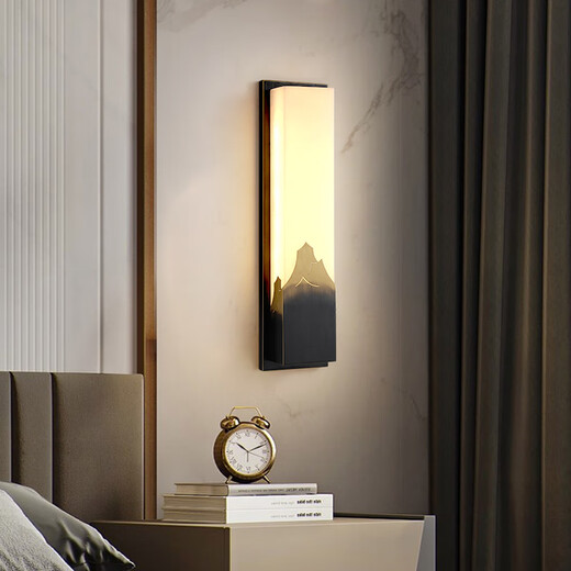 Qianzhang Lamp New Chinese style full copper marble wall lamp door courtyard exterior wall outdoor bedroom study background wall bedside living room Zhongshan Height 100CM * Width 15CM Black rubbed gold B style