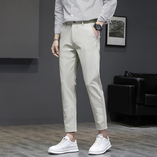Kurentou 2024 Sommereiseide Cumped Hosen Männer koreanische Stil trendige Hosen elastische 9-Punkte-Hose Männer Schlanker Sommer Dünne Hosen 9902 Schwarz 38