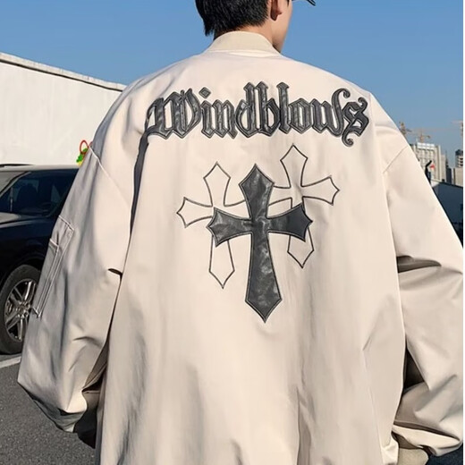 POUM jacket men's European and American high street jacket men's and women's trendy brand handsome couple autumn American baseball uniform men's casual loose JS-898 black regular L (120-135Jin Jin equals 0.5 kg)