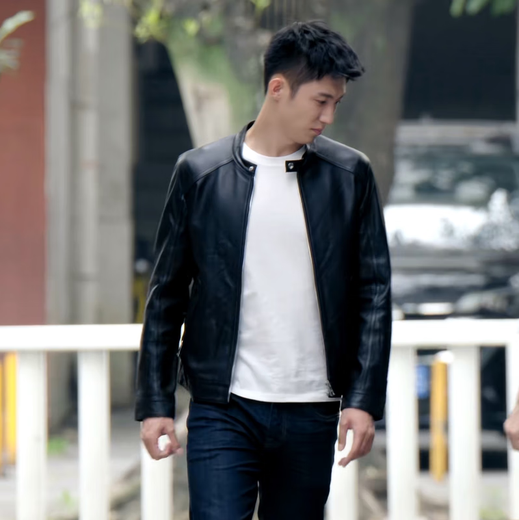 Customized He Came from the Fire Lin Luxiao and Huang Jingyu's same style leather motorcycle black stand-up collar leather jacket for men Huang Jingyu stand-up collar leather jacket 2XL