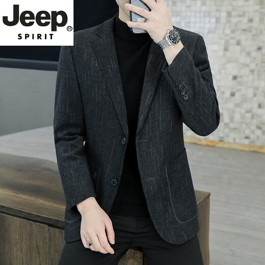 JEEP SPIRIT high-end men's small suit jacket men's casual autumn and winter business suit middle-aged dad suit suit men's cotton 6002 pure black 6XL 205 (205-220) Jin Jin equals about 0.5 kg