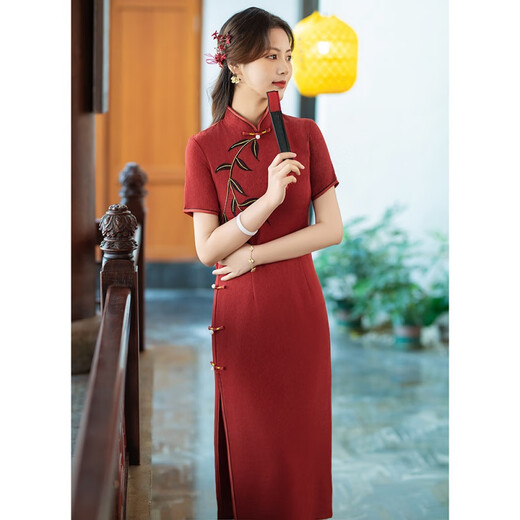 赛曼蝶高考送考旗袍年轻妈妈新中式旗开得胜中考专属旗袍24新款红色夏季 702绿色 XL