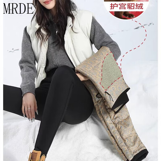 MR.DE Five White Goose Coldproof Pants Women's Winter Slim-Fit Plus Velvet Thickened Warm Pants High Waist Women's Pants Black XL 105-120